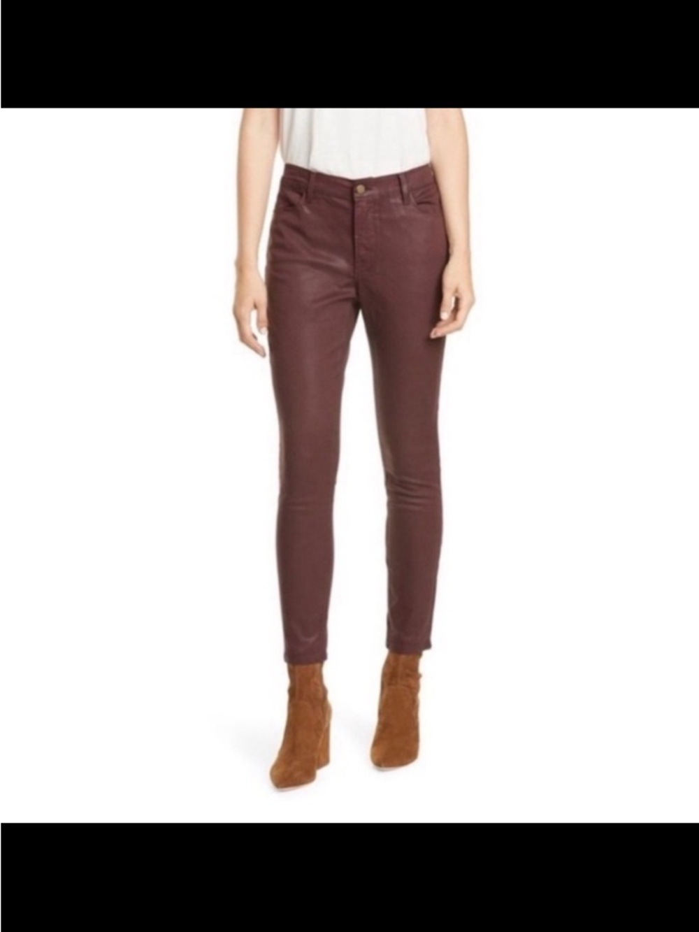 Frame Denim Skinny Jeans in Burgundy Coated Jeans in Bordeaux